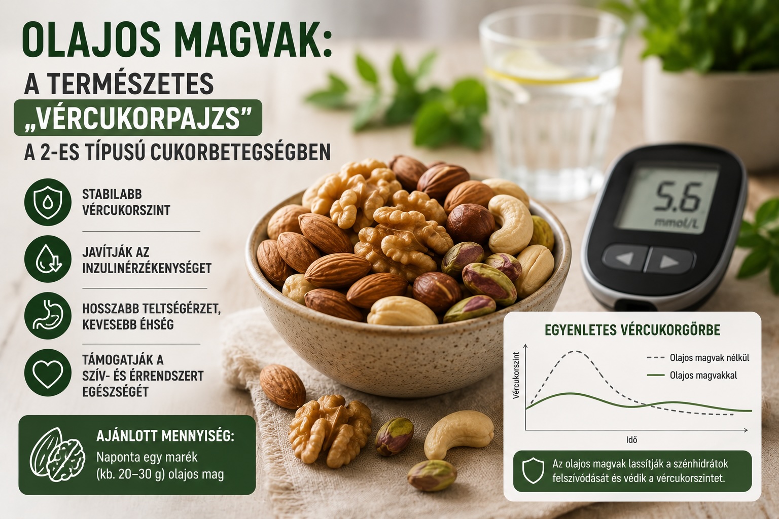 Olajos magvak a vércukorbarát reggelihez 2-es típusú cukorbetegségben